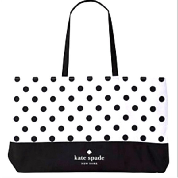 kate spade Bags New Kate Spade Black White Polka Dot Shopping Tote